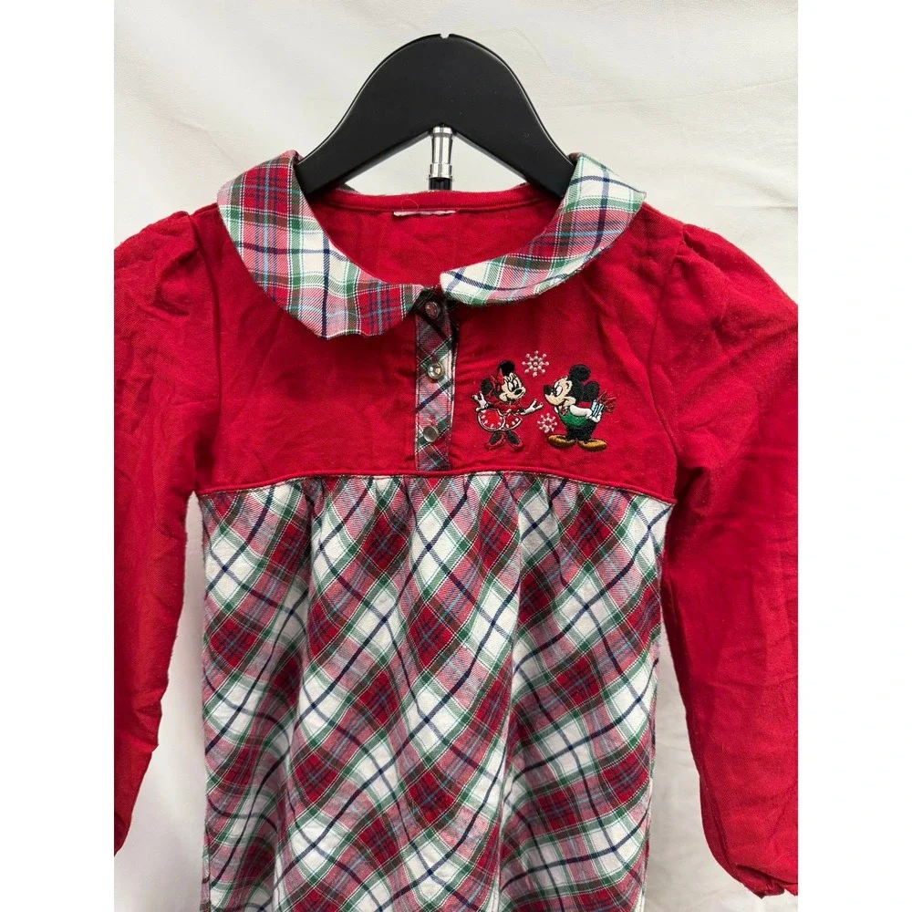 Vintage Disney Store Little Girls Red Plaid Minnie & Mickey Christmas Nightgown